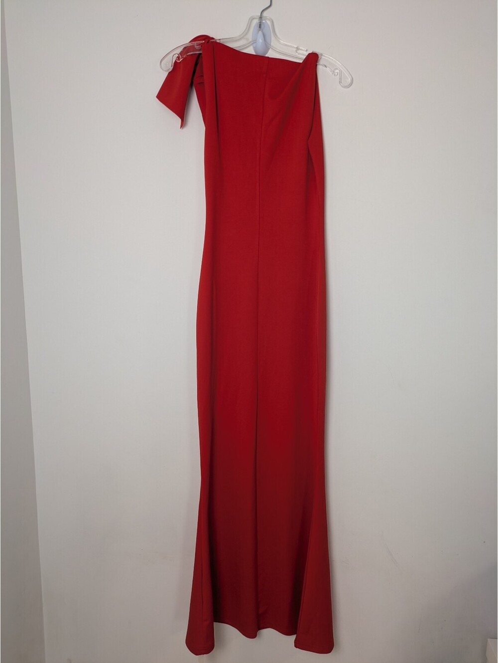 NWT Commense Bright Red One Shoulder Bow Shoulder Mermaid Maxi Dress Gown XS